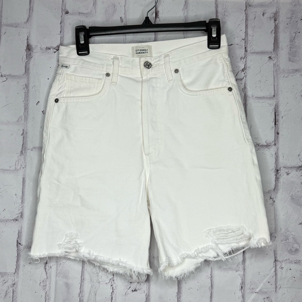 Citizens of Humanity Camilla Frayed Hem Shorts Sz 24 White Button Fly Distressed